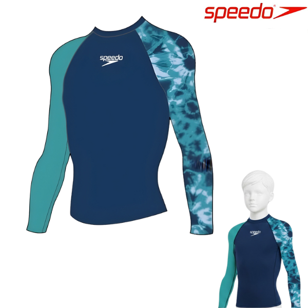 Speedo Boys Swim Top T-Shirts Rashguard L/Sleeves Printed Long Sleeve Rash Top : 8-00316514531 - 5-6