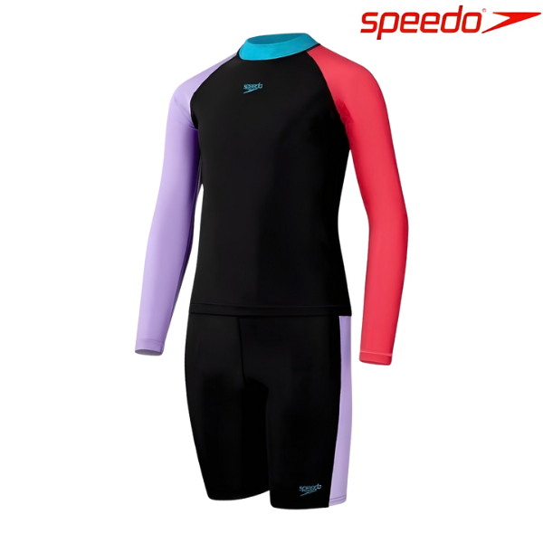 Speedo Girls Suit Colourblock Rash Top & Jammer Set : 81286315476 - 13-14