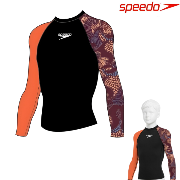 Speedo Boys Swim Top T-Shirts Rashguard L/Sleeves Printed Long Sleeve Rash Top : 8-00316514530