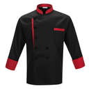 [1670] Chef Jacket Double Breast : Twill (Black/Red, Medium)