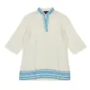 [4411] Kasuku Marini Kaftan Long Chinese Collar With Kikoy Border- KCL47 (White, XLarge)