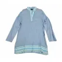 [4410] Kasuku Marini Kaftan Long Chinese Collar With Kikoy Border- KCL47 (Blue, Medium)