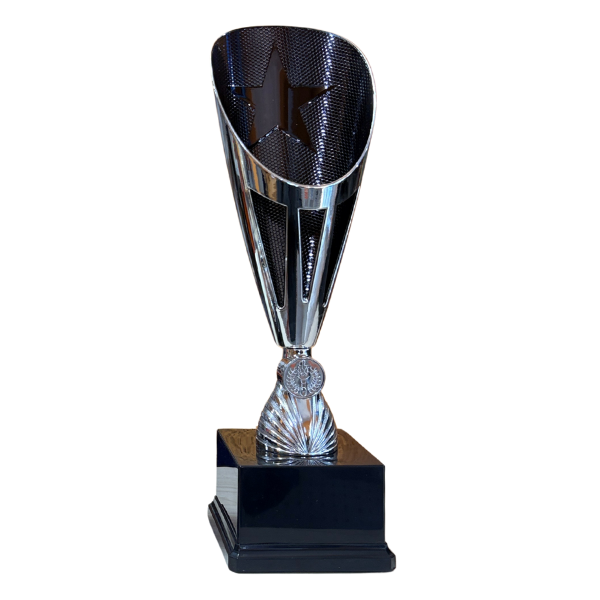 Rising Stars Deluxe Plastic Lazer Cup Trophy Silver & Black - TR20534