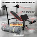 [16609] Blu Fit Bench Weight Lifting With 80Lbs Barbell Set + Lifelong Yoga Mat 
