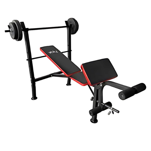 [10570] Blu Fit Bench Weight Lifting With 80Lbs Barbell Set : YW-2850