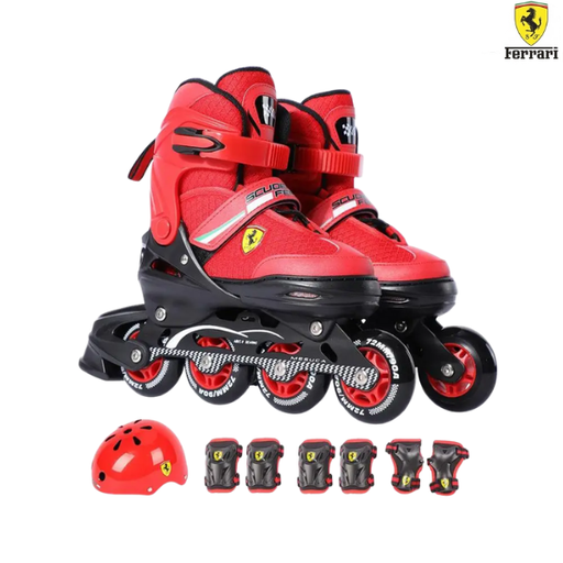 [15184] Ferrari Skates In-Line Combo Set (Protector+Helmet) -Fk16-1 - Black/Red