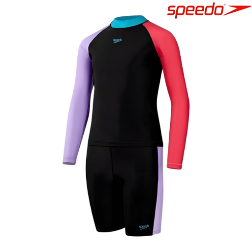 [10342] Speedo Girls Suit Colourblock Rash Top & Jammer Set : 81286315476 - 13-14