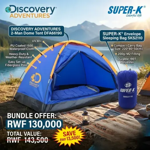 [16613] Discovery Adventures Camping Tent (2 Man) + Super-K Sleeping Bag Envelope