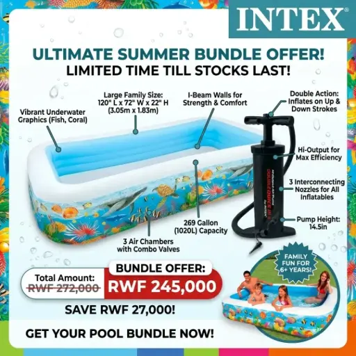 [16639] Intex Pool Sunfish Family Centre +  Intex Double Quick III S Hand Pump