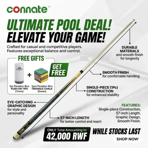[16650] Connate Cue Stick Pool 1Pc + Peradon-Bce Push On Tips + Chalk